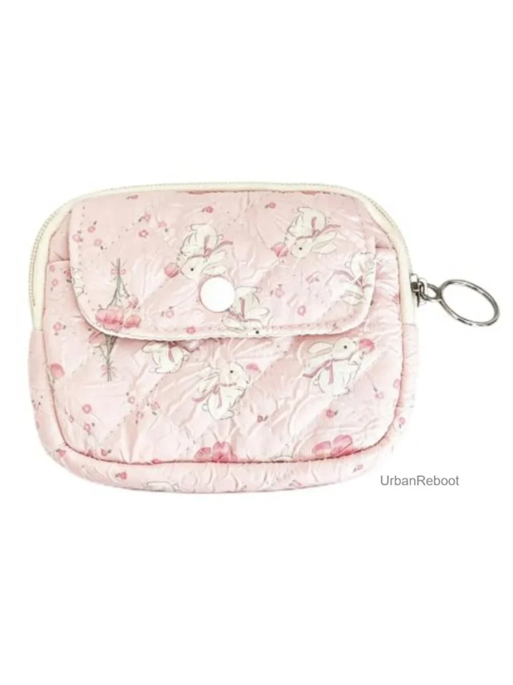 Quilted Cotton Floral Coin Purse Keychain Wallet Zipper Rabbit
